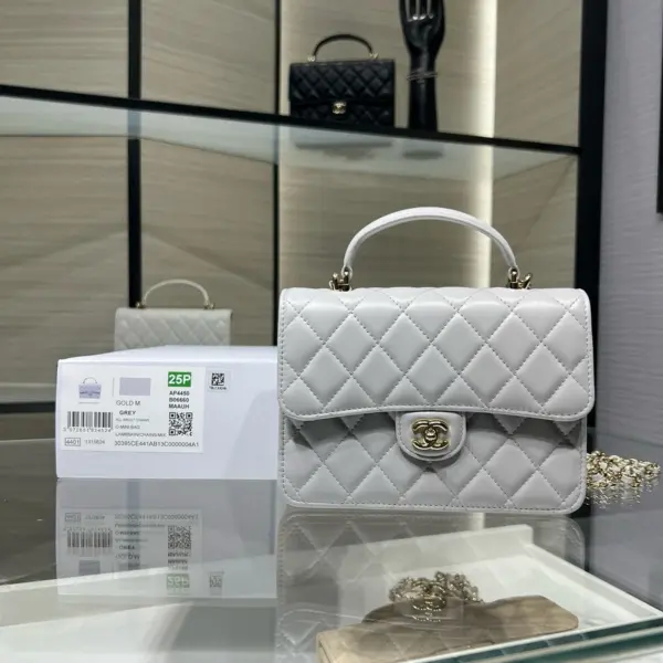高仿香奈兒/Chanel Premiere 淺灰色菱形格紋翻蓋手提包