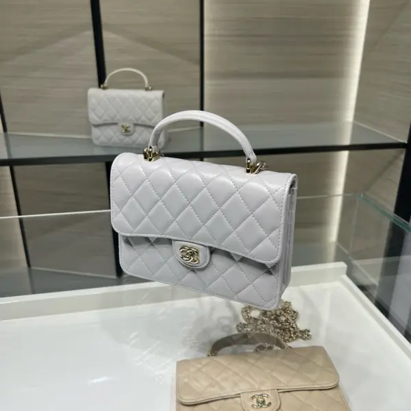 高仿香奈兒/Chanel Premiere 淺灰色菱形格紋翻蓋手提包