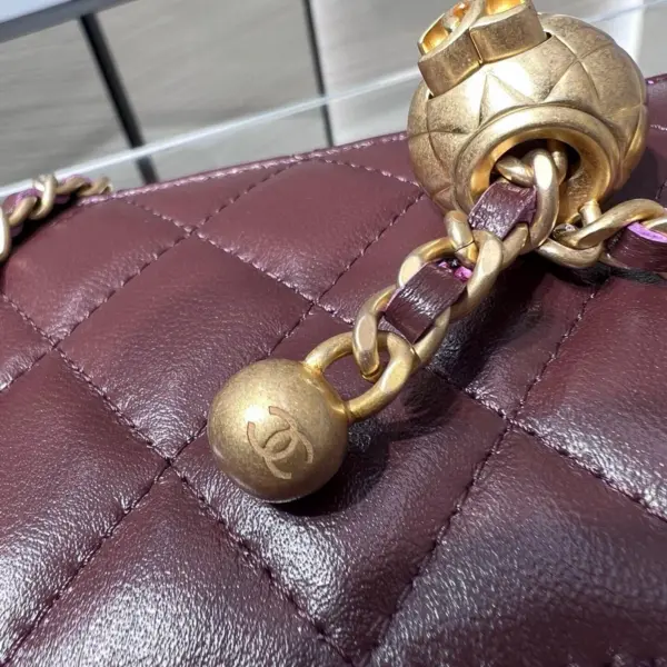 高仿香奈兒/Chanel Vanity Case 金屬球鏈條菱格紋酒紅色化妝包