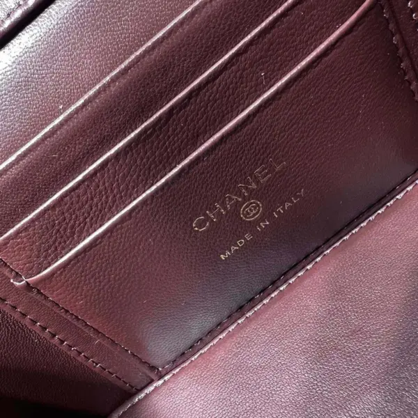 高仿香奈兒/Chanel Vanity Case 金屬球鏈條菱格紋酒紅色化妝包